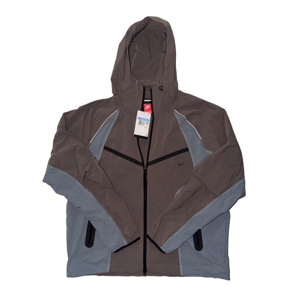 Nike Tech Woven Windrunner Jacket Mens Med Cave Stone Grey Black IH8461-289 NWT